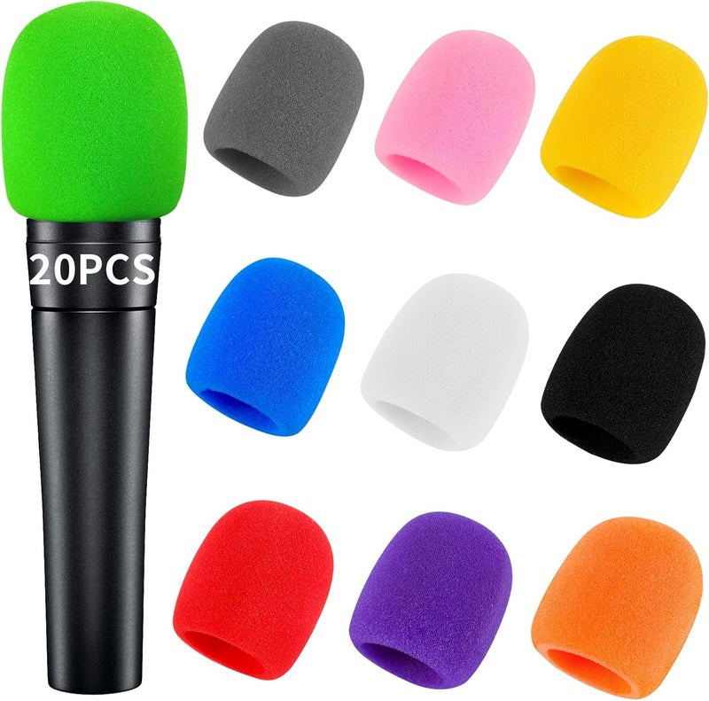 Comemela Pop Filter for Microphone Foam Microphone Covers Disposable Mic Covers for Microphones, 20Pcs Colorful Mic Windscreen Reusable Mic Foam Covers - Image 1